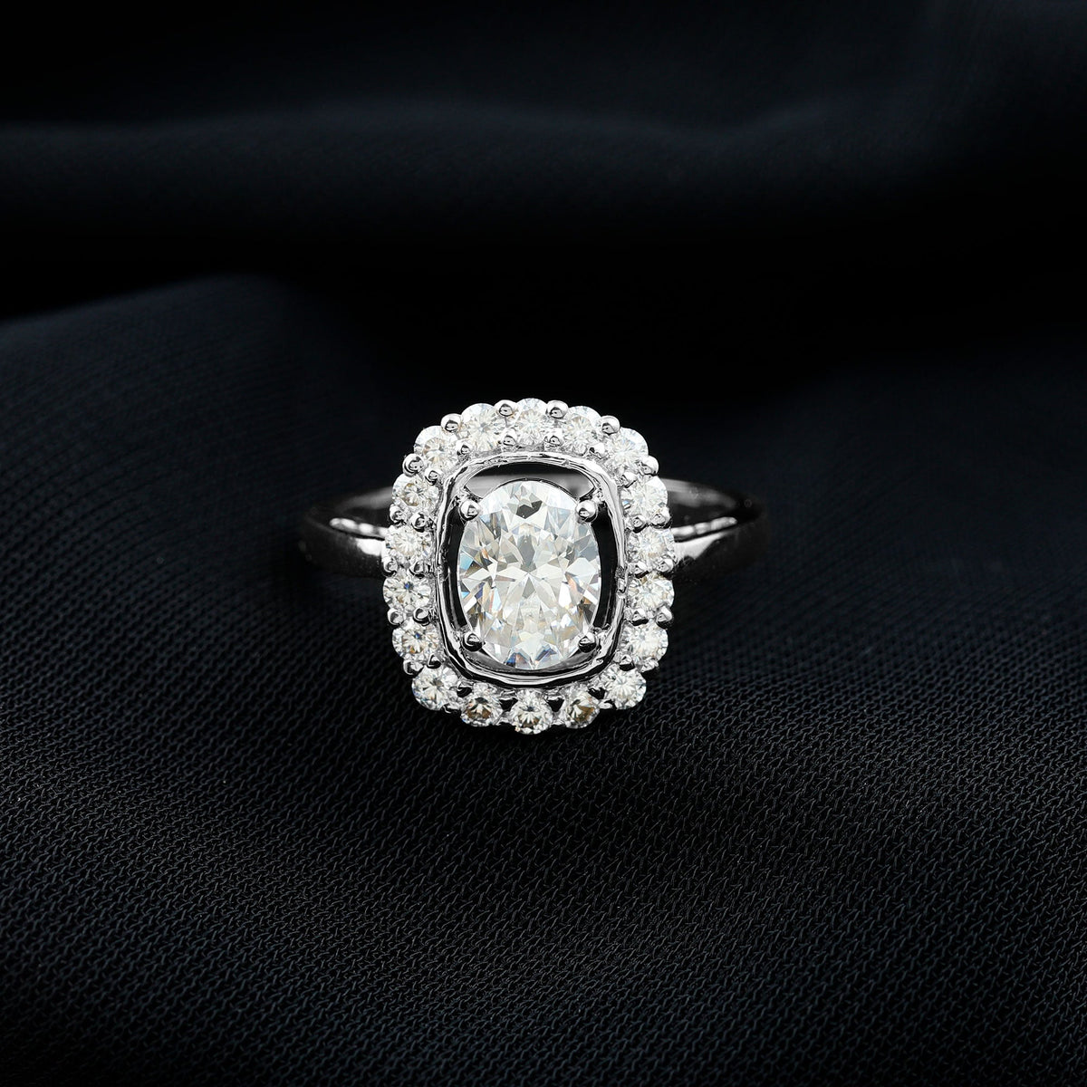 Oval Cubic Zirconia Halo Statement Engagement Ring