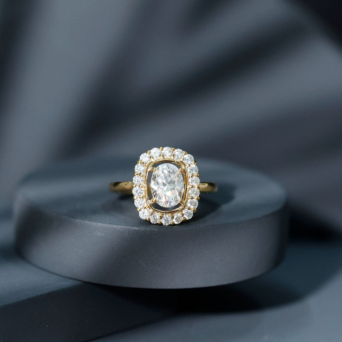 Oval Cubic Zirconia Halo Statement Engagement Ring