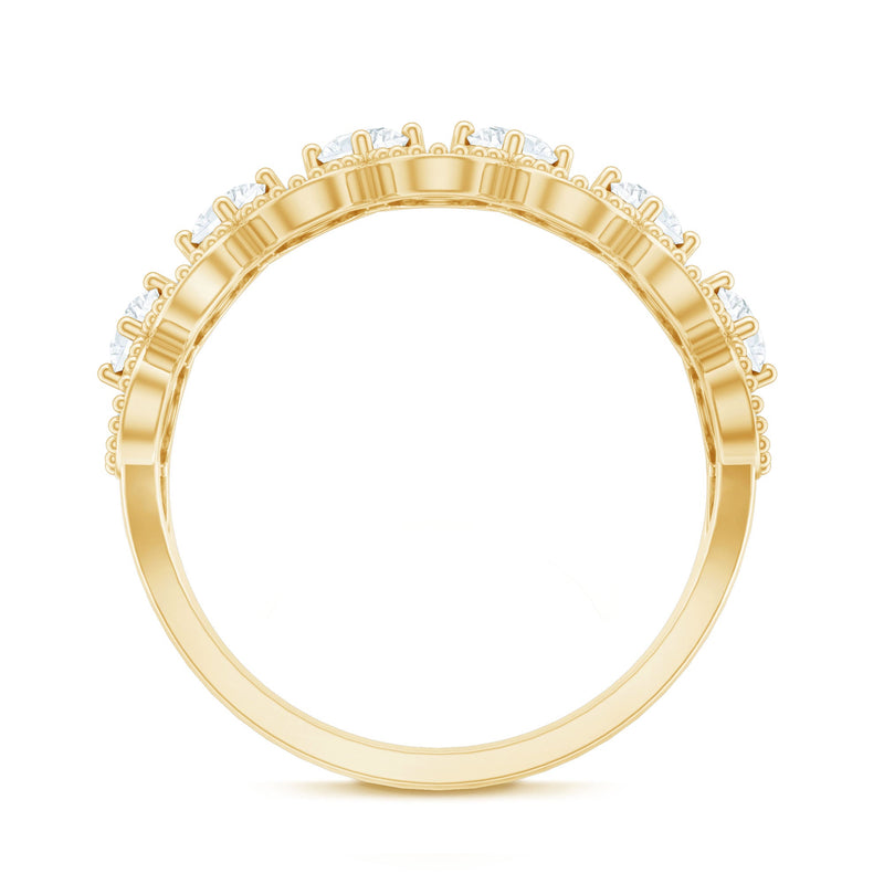 Rosec Jewels designer certified moissanite wedding band for women, showcasing a sparkling ring with intricate detailing.