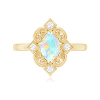 Oval Cut Certified Ethiopian Opal Vintage Inspired Engagement Ring with Diamond