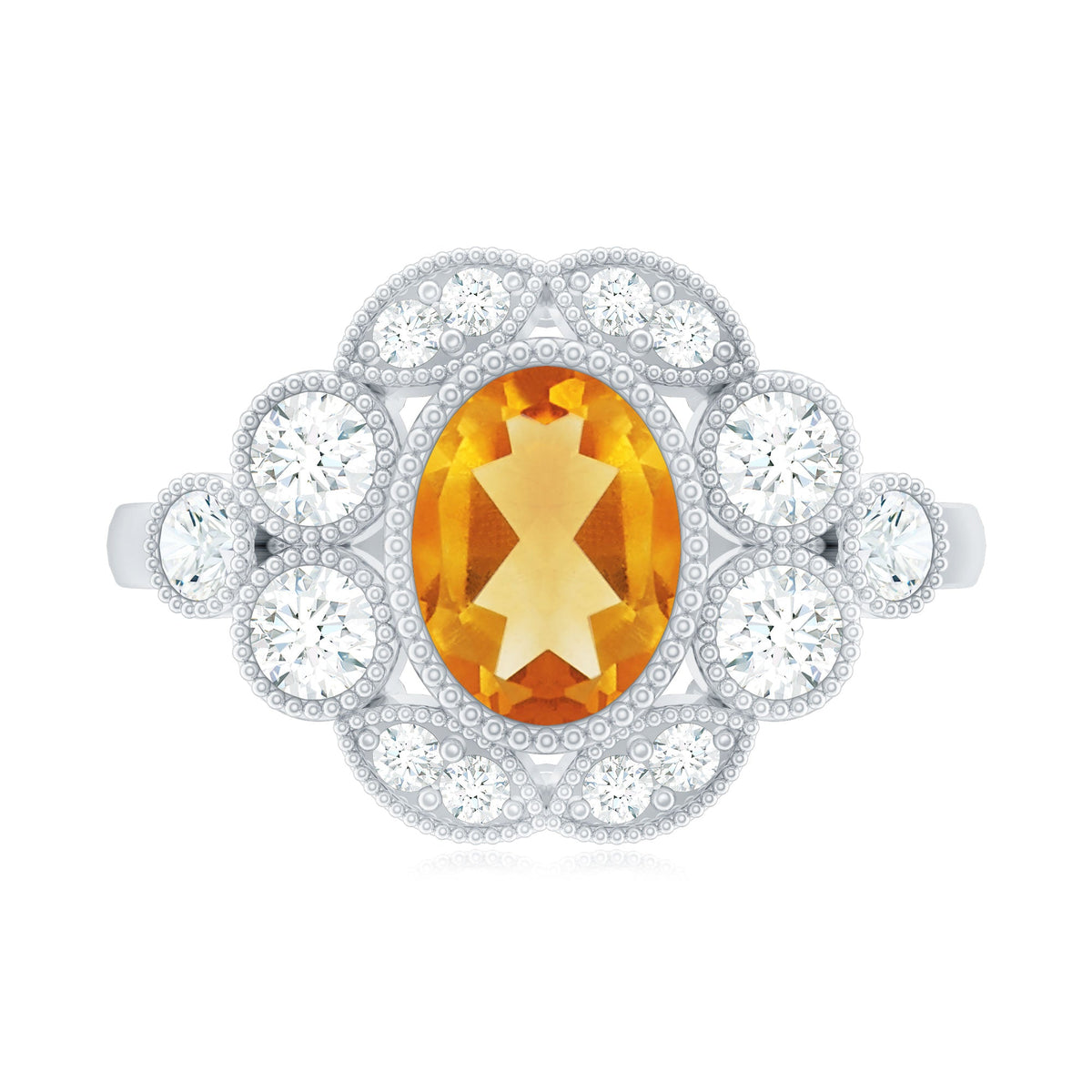 Vintage Looking Citrine Huge Engagement Ring with Moissanite