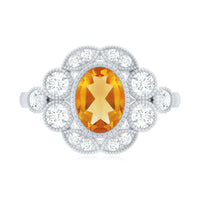 Vintage Looking Citrine Huge Engagement Ring with Moissanite