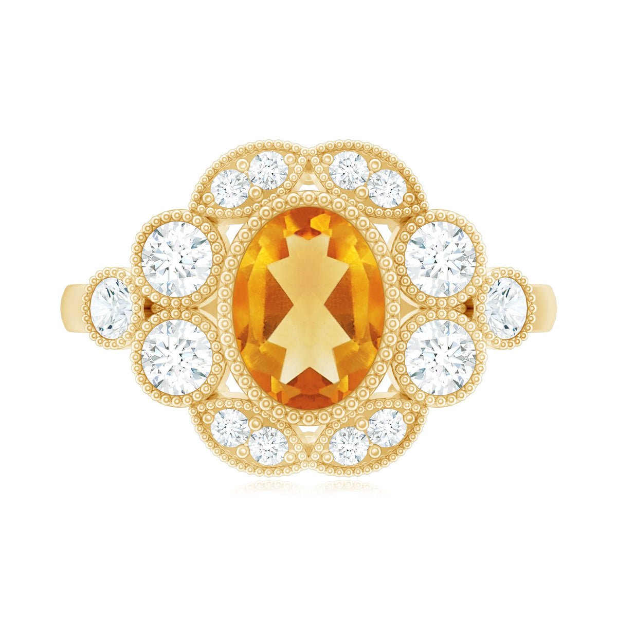 Vintage Looking Citrine Huge Engagement Ring with Moissanite