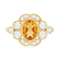 Vintage Looking Citrine Huge Engagement Ring with Moissanite