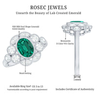 Certified Oval Lab Grown Emerald Antique Looking Engagement Ring