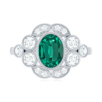 Certified Oval Lab Grown Emerald Antique Looking Engagement Ring