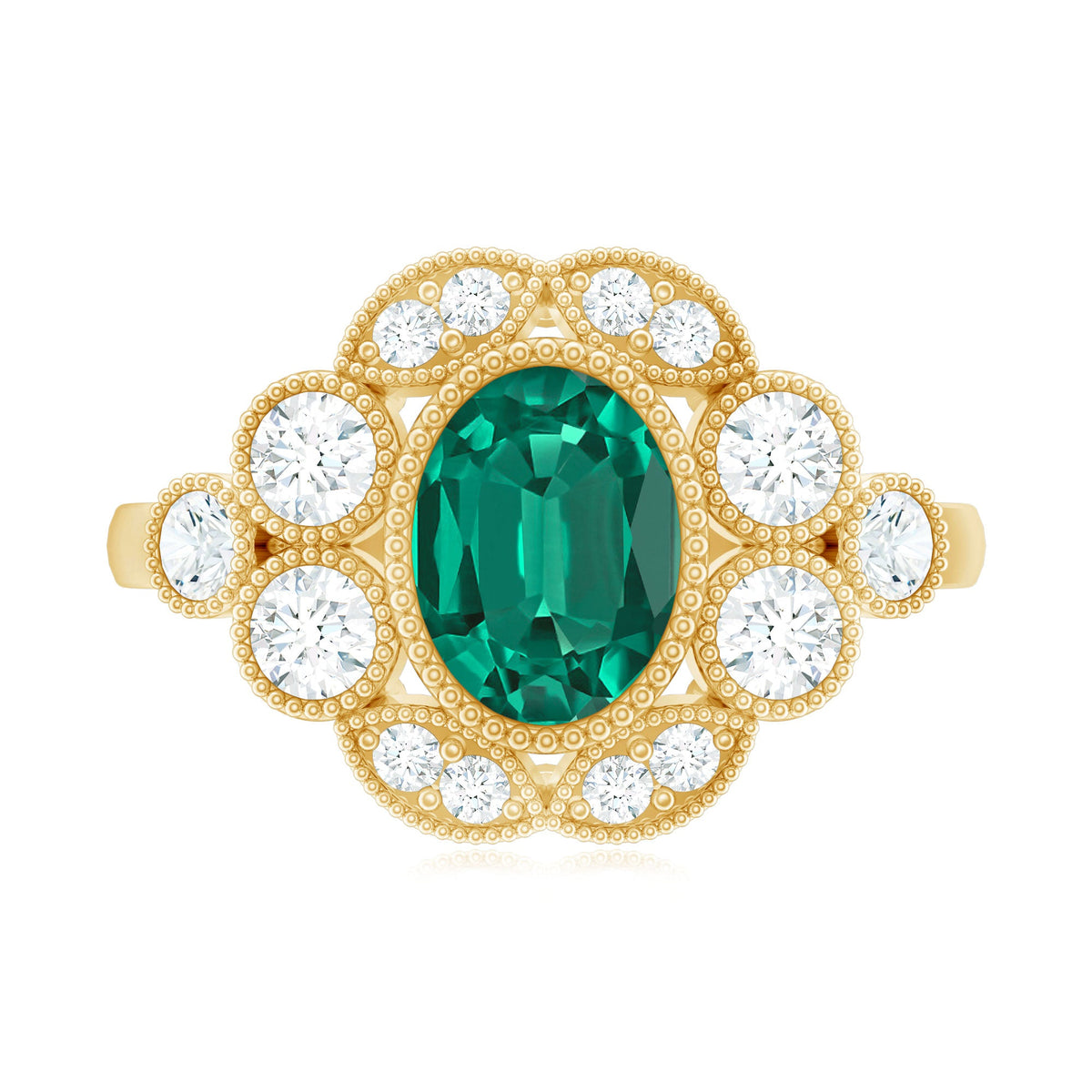 Certified Oval Lab Grown Emerald Antique Looking Engagement Ring