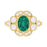 Certified Oval Lab Grown Emerald Antique Looking Engagement Ring