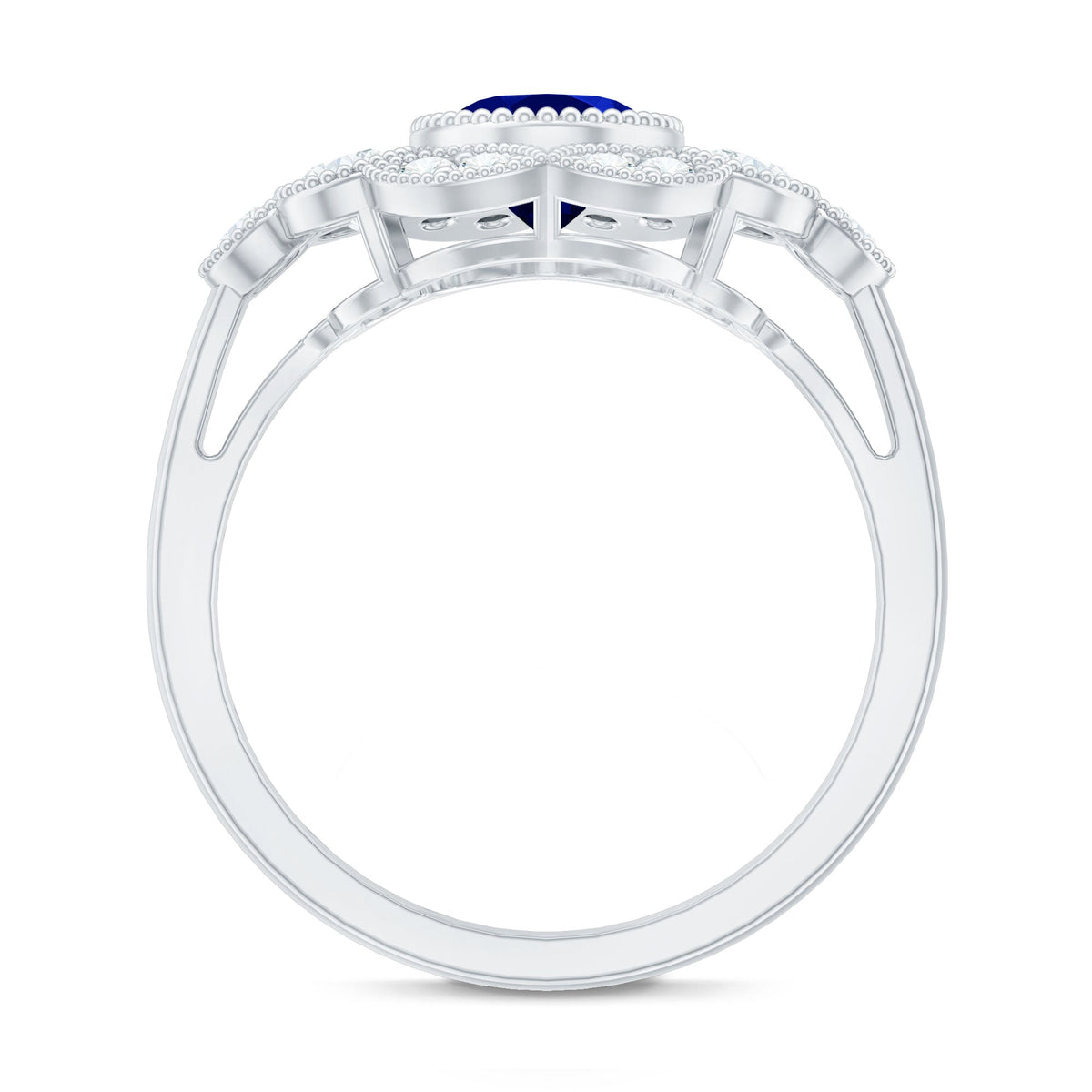 Vintage Looking 1.5 Carat Lab Grown Blue Sapphire Engagement Ring with Diamond