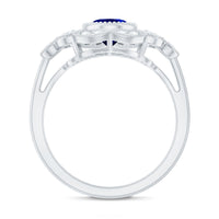 Vintage Looking 1.5 Carat Lab Grown Blue Sapphire Engagement Ring with Diamond