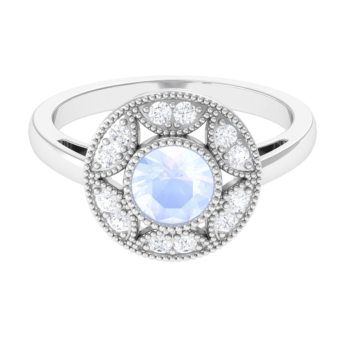 3/4 CT Round Moonstone and Diamond Vintage Engagement Ring