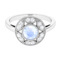3/4 CT Round Moonstone and Diamond Vintage Engagement Ring