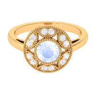 3/4 CT Round Moonstone and Diamond Vintage Engagement Ring