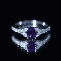 Natural 1 Carat Amethyst Oval Engagement Ring with Diamond