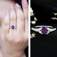 Natural 1 Carat Amethyst Oval Engagement Ring with Diamond