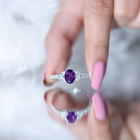 Natural 1 Carat Amethyst Oval Engagement Ring with Diamond