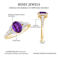 Natural 1 Carat Amethyst Oval Engagement Ring with Diamond