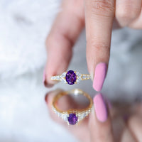Natural 1 Carat Amethyst Oval Engagement Ring with Diamond