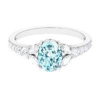 1 Carat Oval Aquamarine Engagement Ring with Diamond