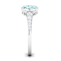 1 Carat Oval Aquamarine Engagement Ring with Diamond