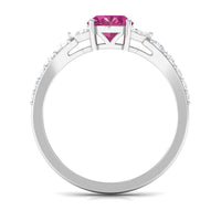 Split Shank Oval Pink Tourmaline Solitaire Engagement Ring with Moissanite