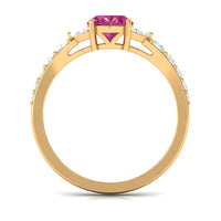 Split Shank Oval Pink Tourmaline Solitaire Engagement Ring with Moissanite