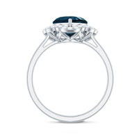 8mm Heart Shape London Blue Topaz Designer Engagement Ring with Diamond Halo