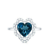 8mm Heart Shape London Blue Topaz Designer Engagement Ring with Diamond Halo