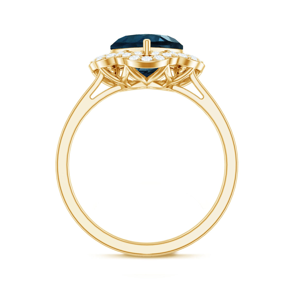 8mm Heart Shape London Blue Topaz Designer Engagement Ring with Diamond Halo
