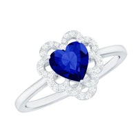 1 Carat Heart Lab Grown Blue Sapphire Designer Engagement Ring with Diamond