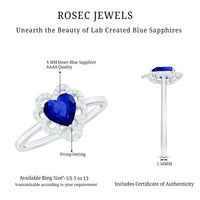 1 Carat Heart Lab Grown Blue Sapphire Designer Engagement Ring with Diamond