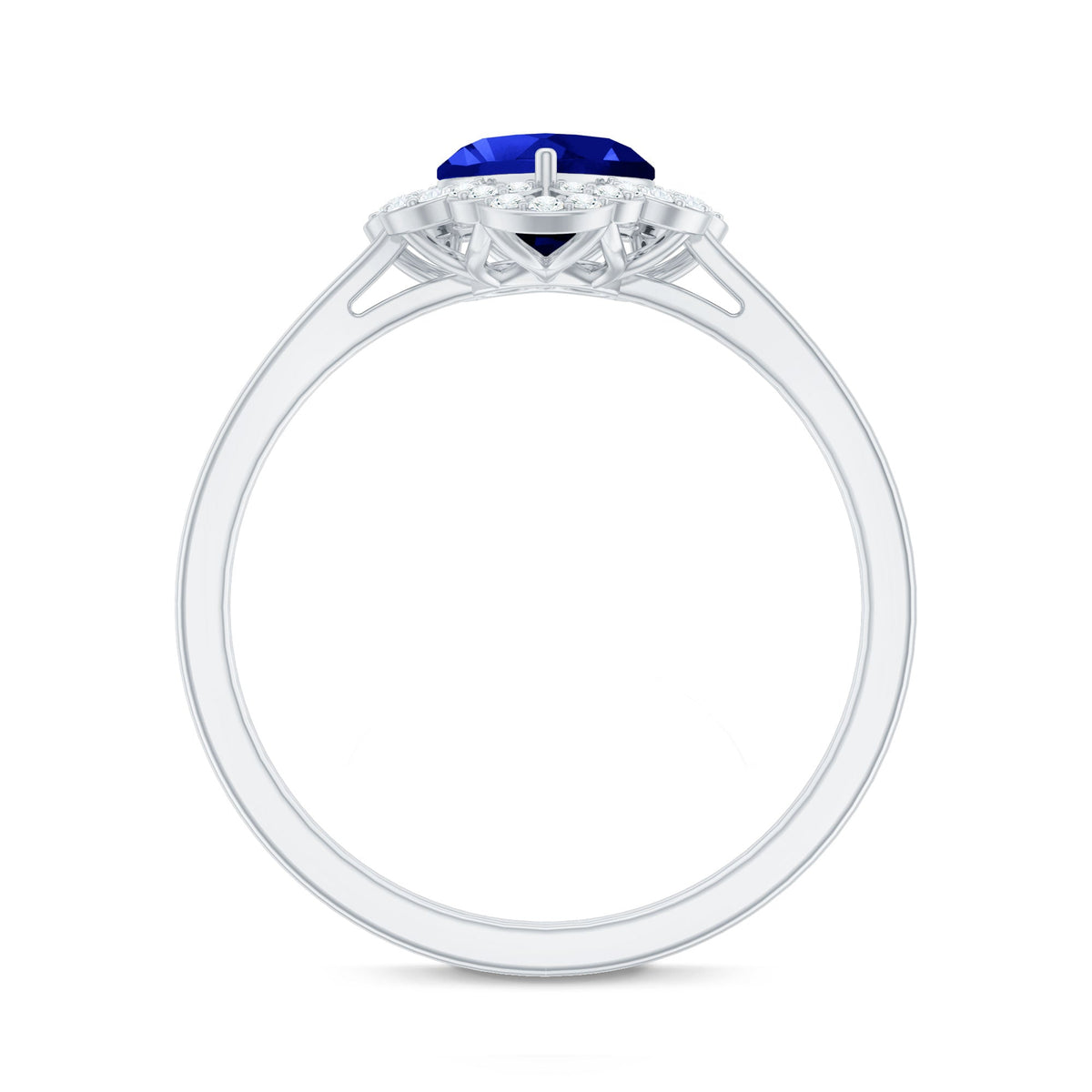 1 Carat Heart Lab Grown Blue Sapphire Designer Engagement Ring with Diamond