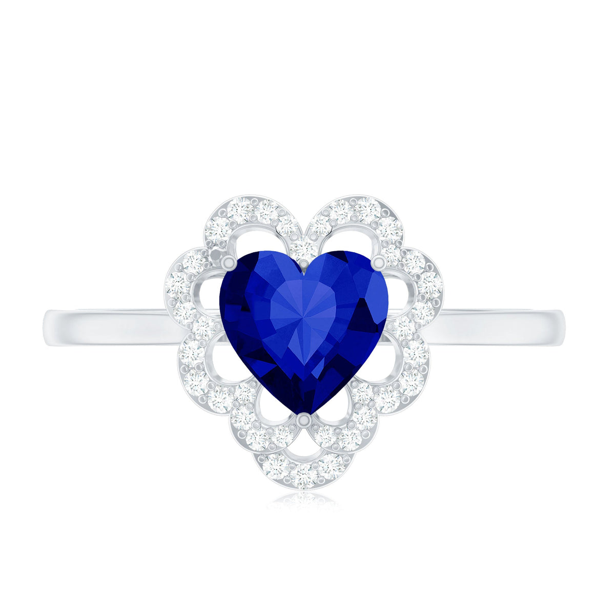 1 Carat Heart Lab Grown Blue Sapphire Designer Engagement Ring with Diamond