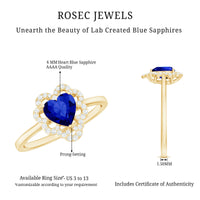 1 Carat Heart Lab Grown Blue Sapphire Designer Engagement Ring with Diamond