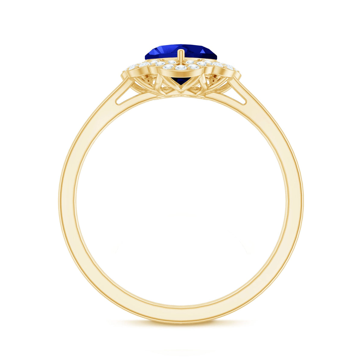 1 Carat Heart Lab Grown Blue Sapphire Designer Engagement Ring with Diamond