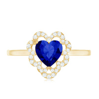 1 Carat Heart Lab Grown Blue Sapphire Designer Engagement Ring with Diamond