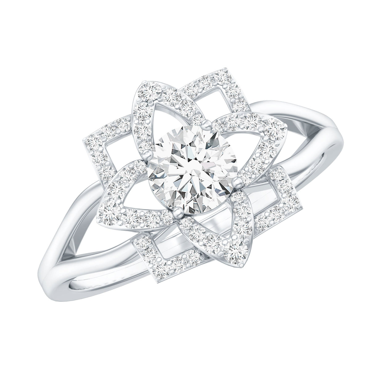 Certified Moissanite Floral Engagement Ring with Split Shank