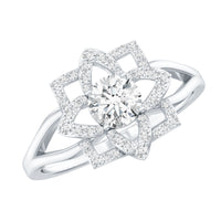 Certified Moissanite Floral Engagement Ring with Split Shank