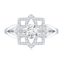 Certified Moissanite Floral Engagement Ring with Split Shank
