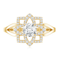 Certified Moissanite Floral Engagement Ring with Split Shank