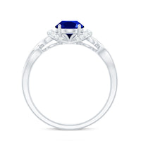 Certified 1.5 Carat Lab Grown Blue Sapphire Diamond Oval Engagement Ring with Crossover Shank