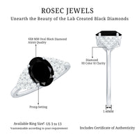 1.9 Carat Lab Grown Black Diamond Oval Engagement Ring with White Diamond