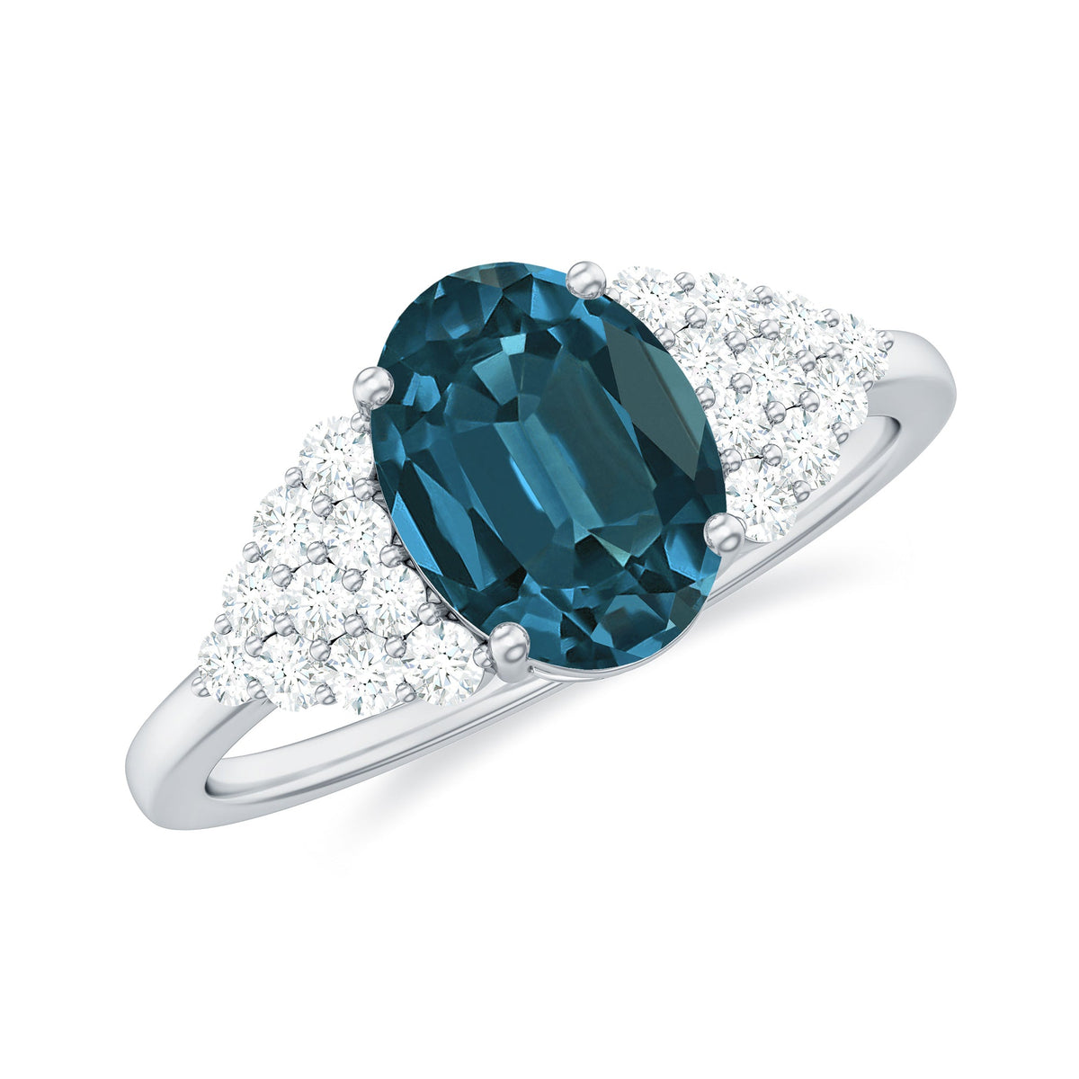 6X8mm Oval Cut London Blue Topaz Classic Engagement Ring with Diamond