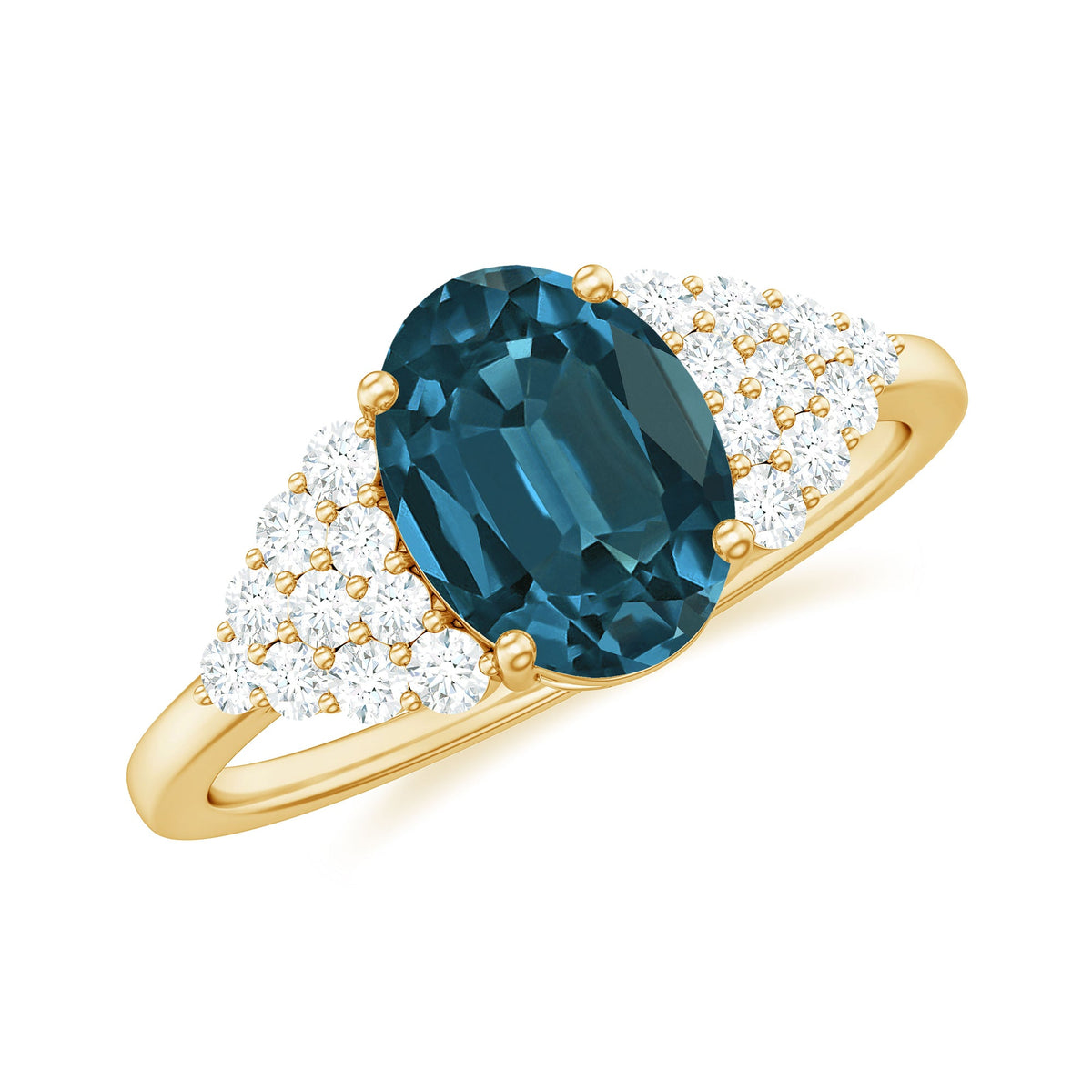 6X8mm Oval Cut London Blue Topaz Classic Engagement Ring with Diamond