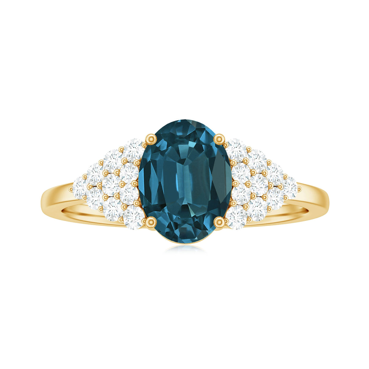 6X8mm Oval Cut London Blue Topaz Classic Engagement Ring with Diamond