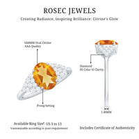 Natural Yellow Citrine Oval Engagement Ring with Diamond Side Stones