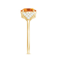 Natural Yellow Citrine Oval Engagement Ring with Diamond Side Stones