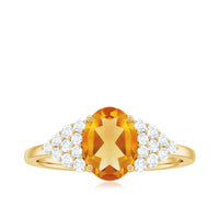 Natural Yellow Citrine Oval Engagement Ring with Diamond Side Stones