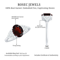 Certified Real 6X8mm Garnet Oval Engagement Ring with Diamond