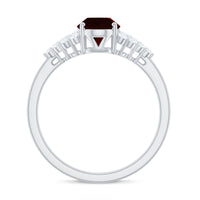 Certified Real 6X8mm Garnet Oval Engagement Ring with Diamond